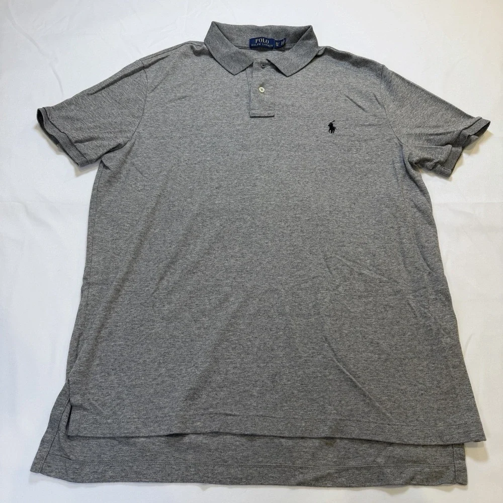 Polo Ralph Lauren Shirt Mens XL Gray‎ Short Sleeve Side Slit High Low Hem Preppy